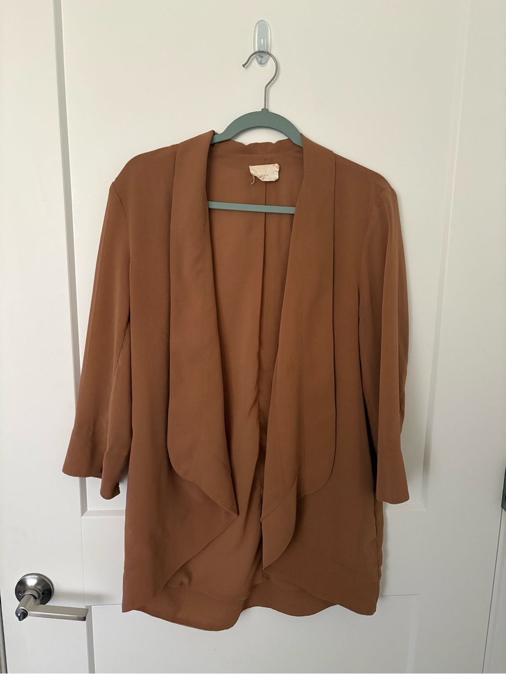 Lush Tan Draped Open-Front Blazer